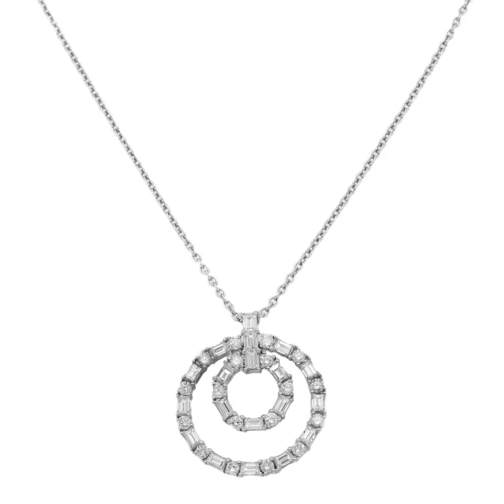 18K GOLD BAGUETTE DIAMOND OPEN CIRCLES NECKLACE 1.70 CT