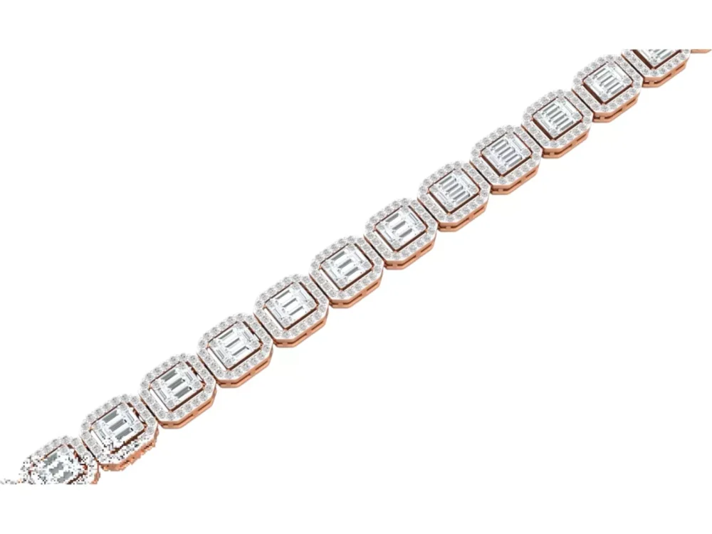 Modern 14K White/Yellow Gold Baguette Round Diamond Bracelet for Women 1.8ct