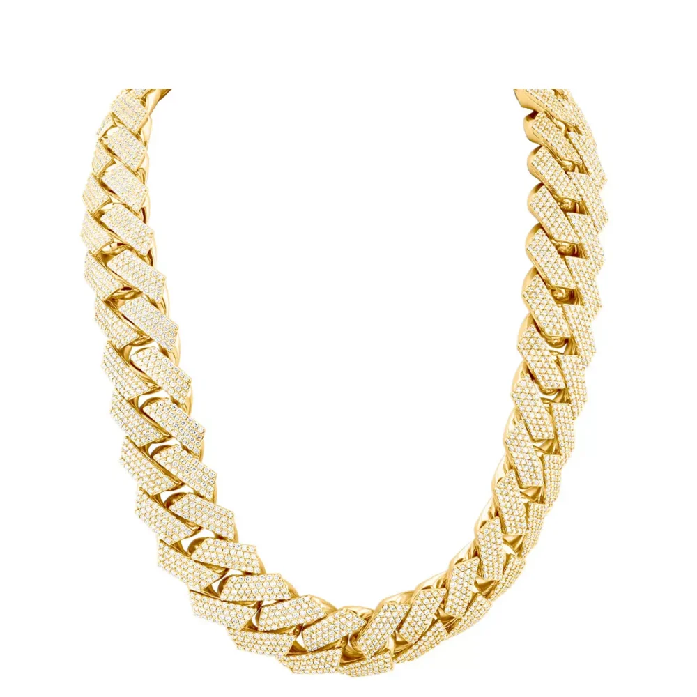 14K Yellow Gold Iced Out Cuban Link Diamond Chain for Men | Kilo Chain Pave Set 100ct