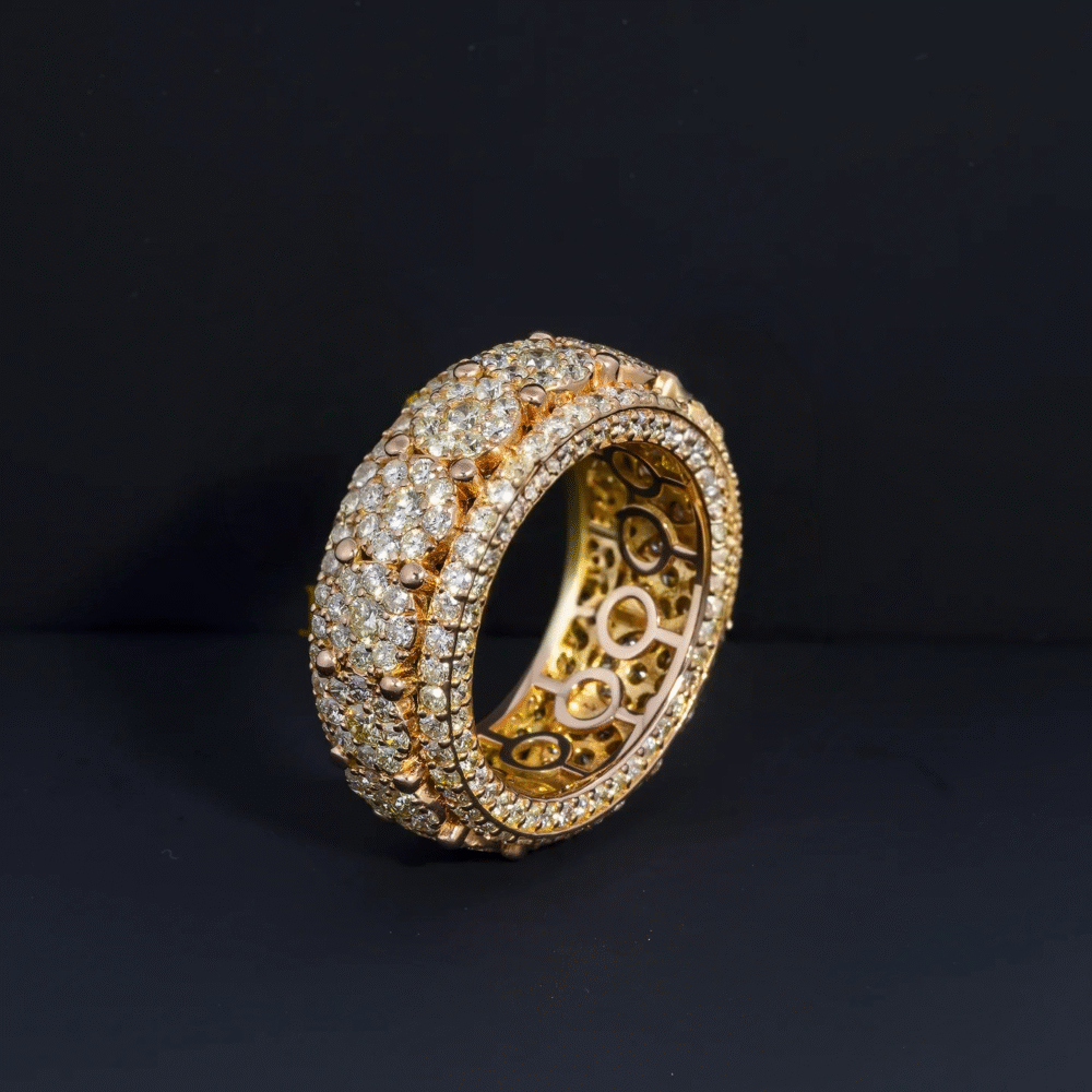 14K GOLD ROUND DIAMOND CLUSTER STATEMENT BAND RING 6.28 CT