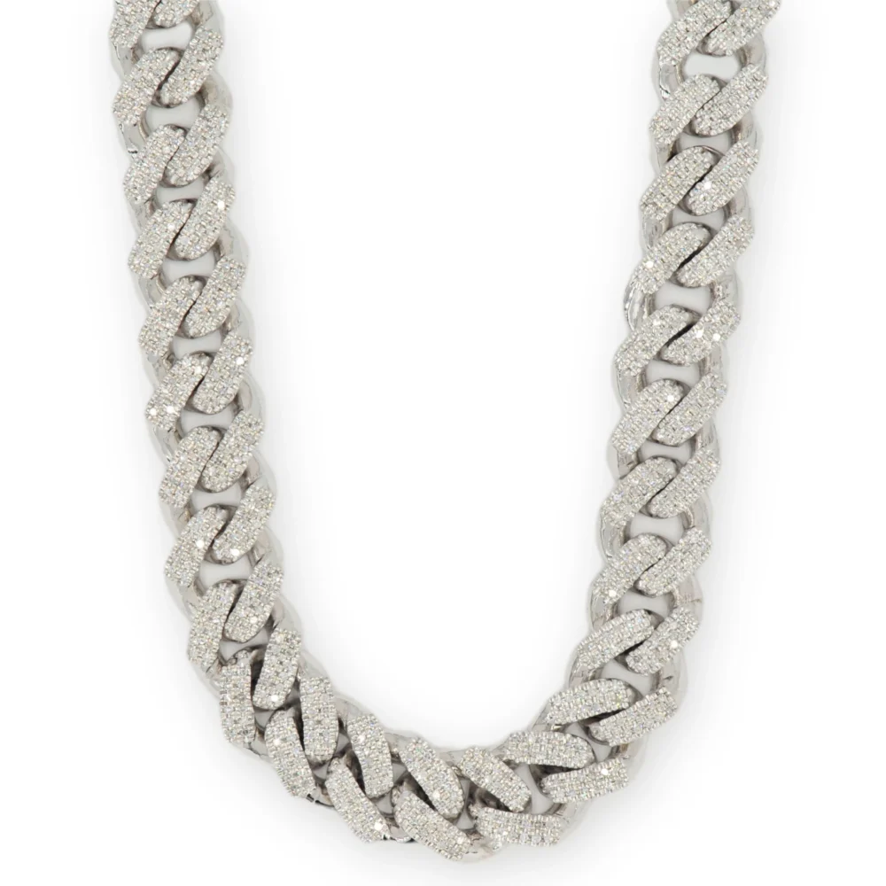 10k White, Yellow, or Rose Gold 3 Row Diamond 5 cttw Cuban Chain 9.5mm 22 inches
