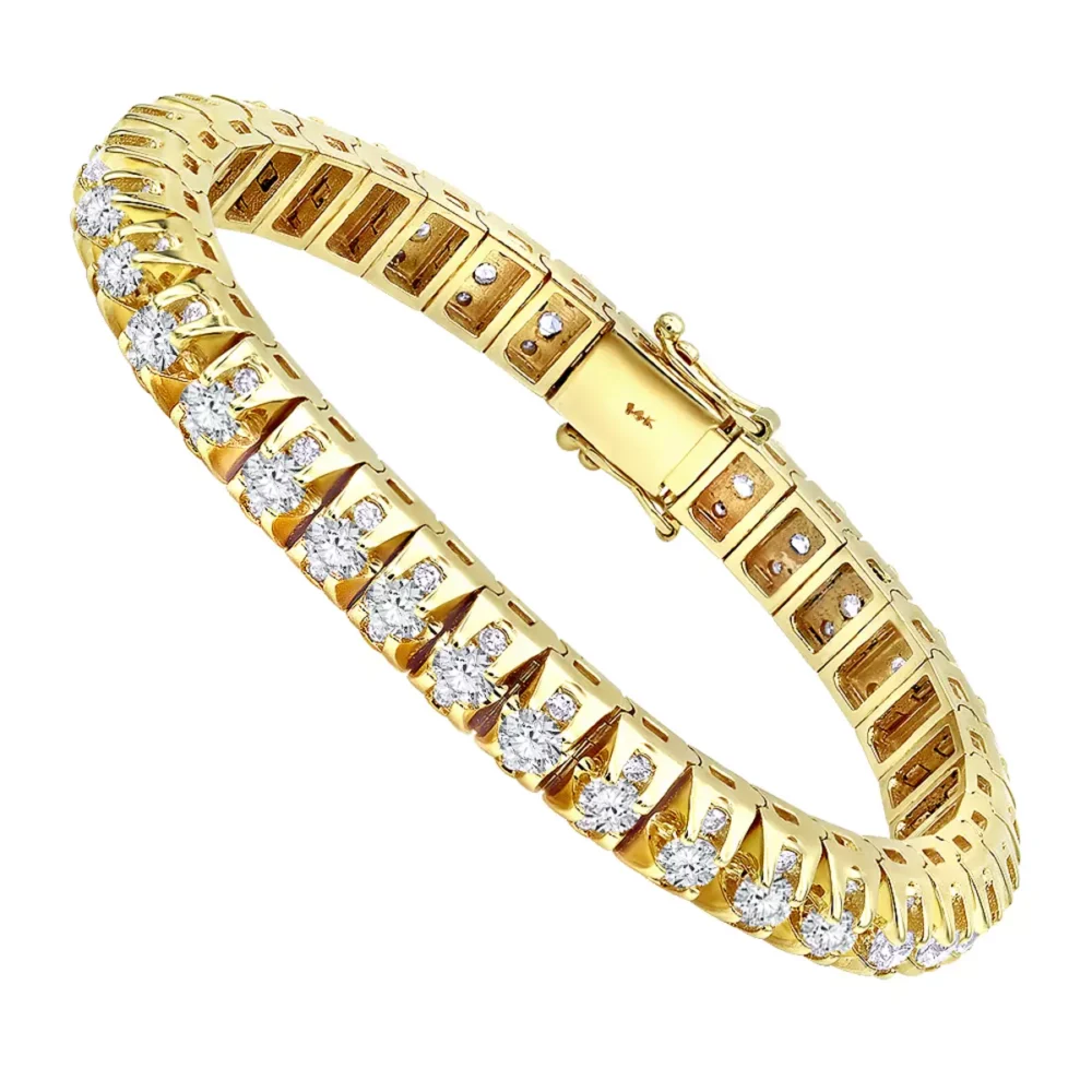 15 Carat Unique Diamond Tennis Bracelet for Men 14K Yellow Gold By Luxurman