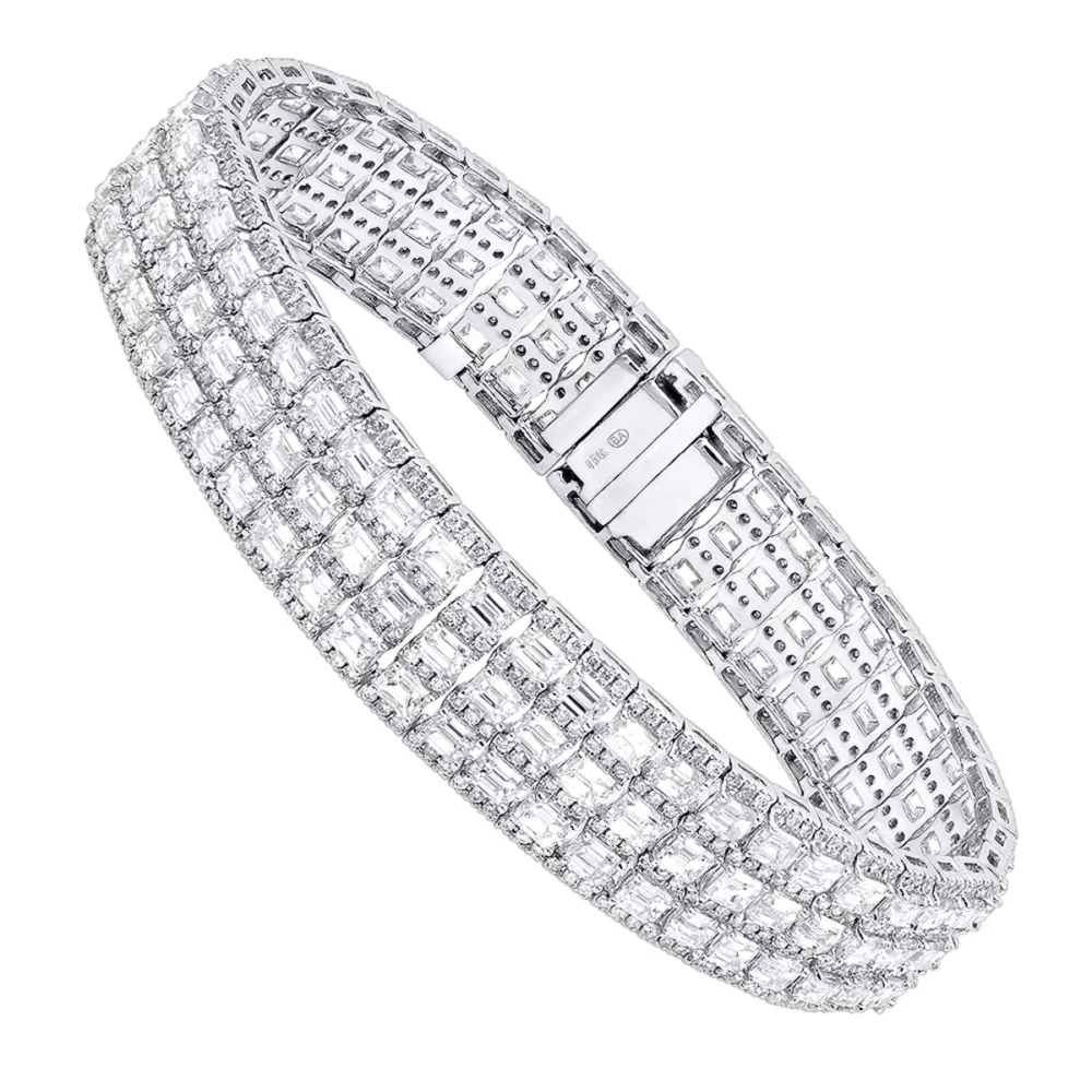 Unique 18K White Gold Round & Baguette Diamond Tennis Bracelet for Men & Women